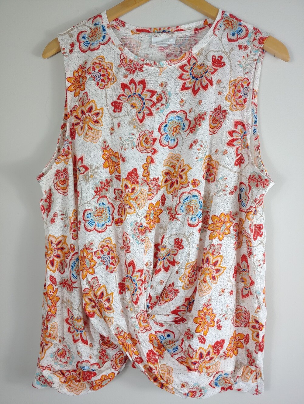 Women’s J.Jill Sleeveless Floral Top Twist-Hem  100% Linen SzL